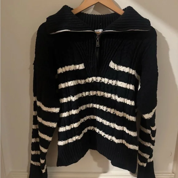 La Ligne x Target Black and White Striped Zip Sweater - Picture 2 of 5